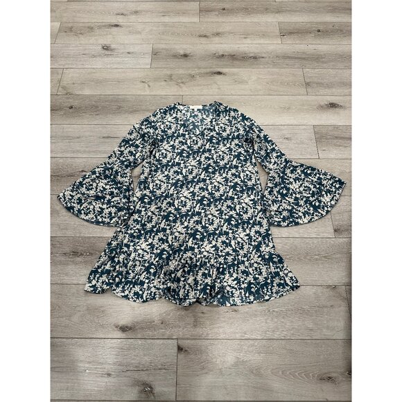 Hailey & Co Womens Small Teal White Floral Dress Boho Patterned Western - Picture 1 of 5